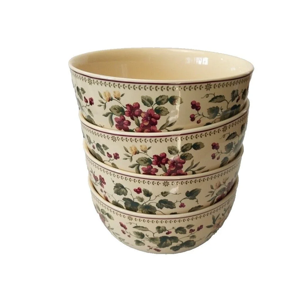 WAVERLY Garden Room 4 PC Soup Cereal Fruit Bowls Made in Poland 6